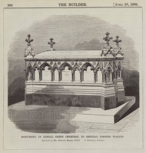 Monument, på Kensal Green Cemetery, til general Forster Walker, designet av Mr Edward Blore, FRS … (gravering) av English School