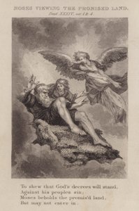 Moses ser på det lovede landet, 5 Mosebok XXXIV, ver 1 og 4 (gravering) av English School
