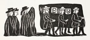Mother Bunches Funeral, illustrasjon fra Chapter-books of the Eighteenth Century av John Ashton, pub. 1882 av English School