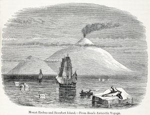Mount Erebus og Beaufort Island fra Rosss Antarctic Voyage av English School