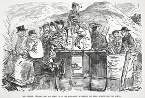 Mr. Briggs, som føler at hjertet hans er i høylandet, på jakt etter hjorten, starter mot nord, illustrasjon fra Punch av English School