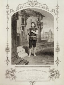 Mr Buckstone som Lancelot Gobbo, Act II Scene 2, i The Merchant of Venice av William Shakespeare (1564-1616)