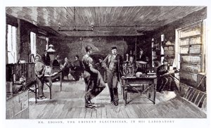Mr Edison (1847-1931), den eminente elektrikeren, i sitt laboratorium av English School