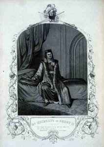 Mr Macready som Henry IV, Act III Scene 1, i Henry IV av William Shakespeare (1564-1616) (gravering) av English School