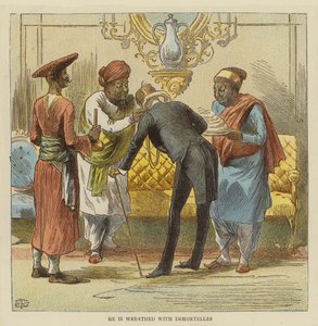Mr Row Bahawdur Ramchunder Gopaldas' bryllupsfest (farge litho) av English School