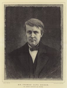 Mr Thomas Alva Edison, den amerikanske elektrikeren og oppfinneren (gravering) av English School