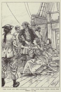 "Mrs. Glass und ihre Tochter ... fielen auf die Knie und baten um Gnade" (Gravur) von English School