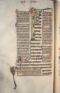 Ms.27, f.97v: Side fra en glanset kopi av Det nye testamente (vellum) av English School