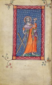 Ms 1-2005, f.1v: St. Andrew, miniatyr fra Macclesfield Psalter, Use of Sarum, East Anglia, ca. 1330 av English School
