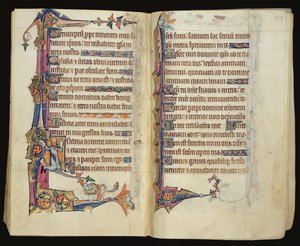 Ms 1-2005, ff.122v-123r: Grotesk marginaldekor fra Macclesfield Psalter, Use of Sarum, East Anglia, ca. 1330 av English School