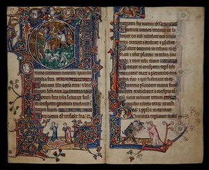 Ms 1-2005, ff.139v-140r: Bebudelsen til Shepherds, historisk initial 