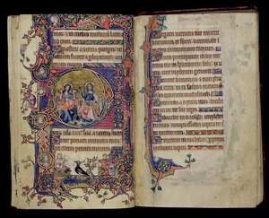 Ms 1-2005, ff.161v-162r: The Father and Son, historikert initial D fra Macclesfield Psalter, Use of Sarum, East Anglia, ca. 1330 av English School