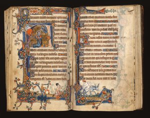 Ms 1-2005, ff.182v-183r: David ber, historisk initial fra Macclesfield Psalter, Use of Sarum, East Anglia, ca. 1330 av English School