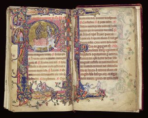 Ms 1-2005, ff.235v-236r: Death Striking, historisk initial fra Macclesfield Psalter, Use of Sarum, East Anglia, ca. 1330 av English School