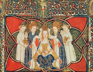 Ms 197 f.19v Kroning av en dronning, fra Liber Regalis av English School