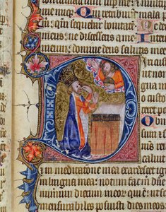 Ms 26 f.22r. Salme 38, David peker på munnen sin, fra Ramsey Abbey Psalter, ca. 1380 av English School