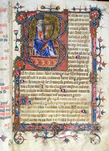 Ms 26 fol.7r. Salme 1, David harping, fra Ramsey Abbey Psalter, ca. 1380 av English School