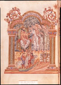 Ms 274 (Y-6) fol.36v The Magi Visiting King Herodes, fra Missal of Robert of Jumieges, ca. 1016 av English School