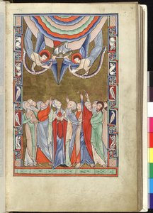 Ms Hunter 229 f.14r The Ascension, fra Hunterian Psalter, ca. 1170 (penn og blekk og tempera på vellum) av English School