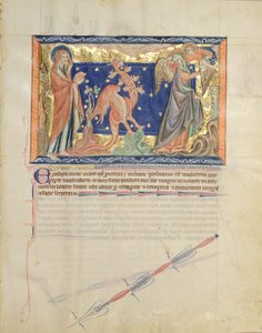 Ms L.A. 139-Lisboa fol.31 St. John ser på en engel hjelpe kvinnen med å rømme fra den røde dragen, fra Gulbenkian Apocalypse, ca. 1265-70 av English School