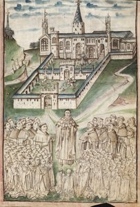 Ms. New Coll 288, f3r. (Chaundler-manuskript), Life of William of Wykeham av Thomas Chaundler (penn og blekk og tempera på vellum) av English School