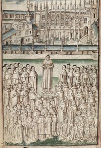 Ms. New Coll 288, f3v. (Chaundler-manuskript), Life of William of Wykeham av Thomas Chaundler (penn og blekk og tempera på vellum) av English School
