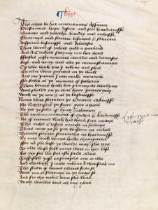 Ms. New Coll 314, f19r, The Canterbury Tales av Geoffrey Chaucer (penn og blekk på vellum) av English School