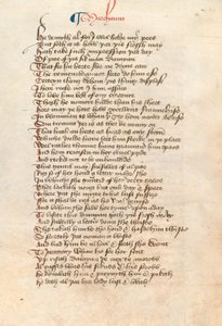 Ms. New Coll 314, f90v, The Canterbury Tales av Geoffrey Chaucer (penn og blekk på vellum) av English School