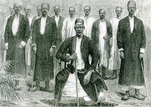 Mtesa, keiseren av Uganda og andre høvdinger (litho) (bw-bilde) av English School