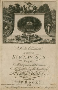 Musikalsk partitur som samler favorittsanger sunget på Vauxhall Gardens, London, komponert av Mr Hook av English School