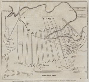 National Rifle Association, Plan of the Grounds på Wimbledon Common, som arrangert for skytingen (gravering) av English School