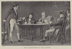 Ned blir avhørt av dommerne (litho) av English School