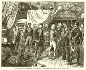 Nelson mottok sverdene om bord på San Josef i slaget ved St. Vincent, 1797