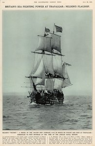Nelsons Victory: en modell av 100-kanons skipet der han kjempet og døde ved Trafalgar, fra The Illustrated London News Royal Naval and Military Review Number, 20. juli 1935 av English School