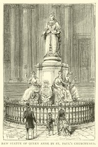 Ny statue av dronning Anne i St Pauls Churchyard av English School