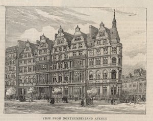 Ny bygning av Constitutional Club i Northumberland Avenue: Utsikt fra Northumberland Avenue av English School