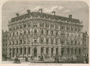 Nye bygninger til City Offices Company, Lombard Street, London av English School