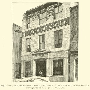 News and Courier Office, Charleston, skadet i jordskjelvet i South Carolina i 1886 av English School