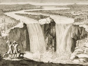 Niagara Falls, etter en skisse laget av far Hennepin i 1677, fra 