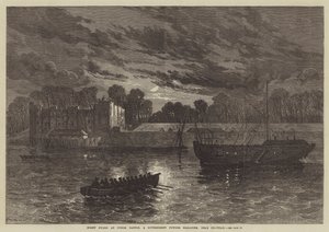 Nattevakt ved Upnor Castle, et Government Powder Magazine, nær Chatham (gravering) av English School