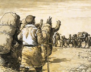 Nikolai Prjevalsky reiser gjennom Gobiørkenen og møter et kameltog av English School