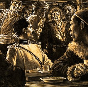 Nikolai Przhevalsky og Gobi-ørkenen (gouache på papir) av English School