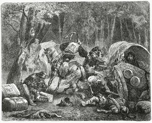 Adelsmenn som plyndrer reisende kjøpmenn, 1882 av English School