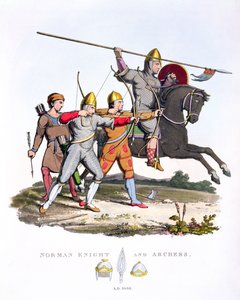 Norman Knight and Archers, 1066, fra Ancient Armour, av Samuel Rush Meyrick, 1824 av English School
