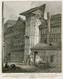 Nordøst Utsikt over et gammelt hus som nylig sto i Sweedons Passage, Grub Street av English School