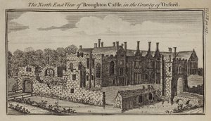 Nordøst-utsikt over Broughton Castle, Oxfordshire av English School