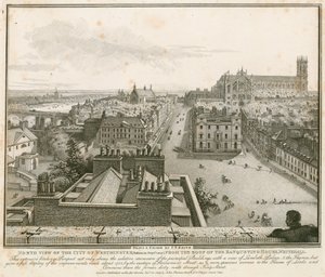 Nordutsikt over Westminster fra taket på Banketthuset, Whitehall av English School