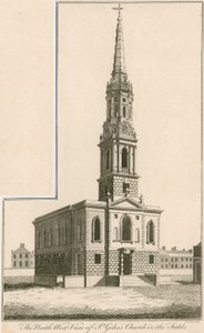 Nordvest-utsikt over St Giless Church in the Fields, London av English School