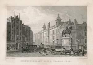 Northumberland House, Charing Cross. Bishs Lottery Office, nr. 9 Charing Cross, ligger ved siden av Golden Cross Hotel av English School