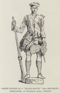 Oaken-figur av en "Black Watch" (42. regiment) Highlander, ved Blickling Hall, Norfolk (gravering) av English School
